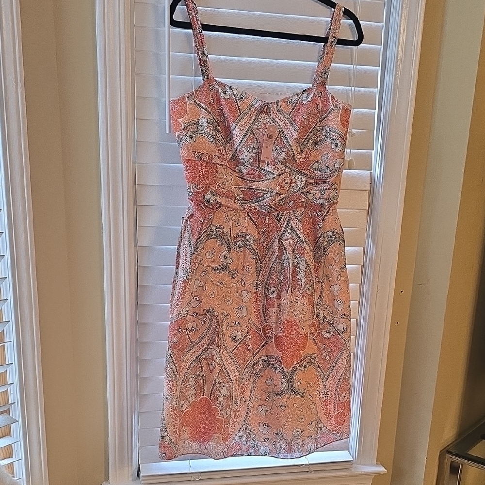 Ann Taylor  Cotton and Silk Orange  Sleeveless Midi Sundress 14P